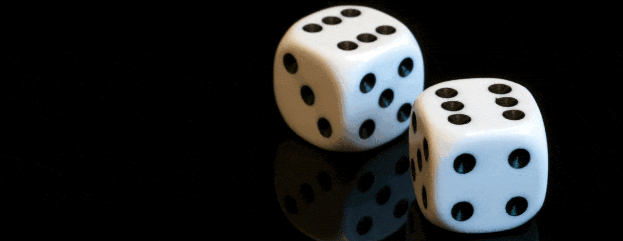 This is an animated GIF picture of casino dices glowing over a black background. Under the picture, there is info, tutorial, how to, guide on casino dice controlled shooting, best practices, theories, strategies, dice control techniques.