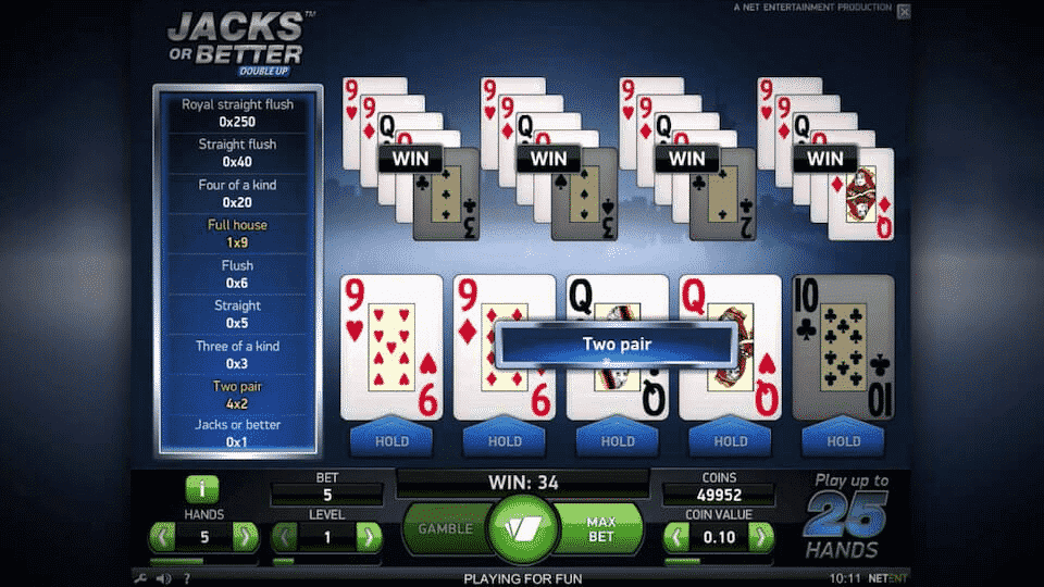 Jacks or Better Double Up Video Poker, Review, Tutorial, How to Play