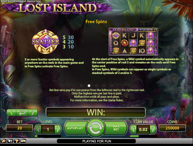 The picture shows you how to get free spins in the Lost Island slot game