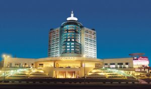 This is a facade of the Conrad Resort & Casino in Punta del Este, Uruguay. On this page you can read about the various types of casinos in the country.