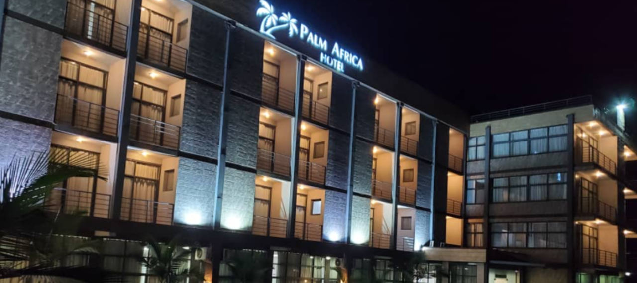 This is a photo of the main building of Palm Africa Hotel, at night, in Juba, the capital of South Sudan. Under this picture, on this page, you can find a list of all terrestrial South Sudanese casinos, info about the legal status of gaming venues, slot halls, their taxation regime, licensing system, and you can find a list of South Sudan licensed online casinos, which accept players from the country.