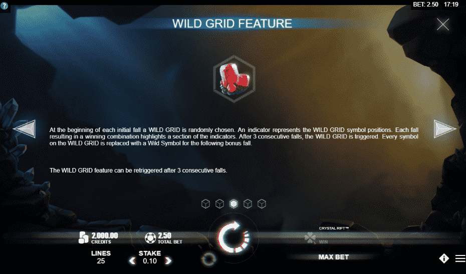 This is a screenshot of the built-in in-game tutorial explaining the so called wild grid feature of the slot game.