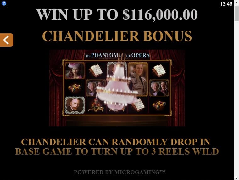 This is a picture of the chandelier bonus within the game, explaining what it does and how to trigger it. 