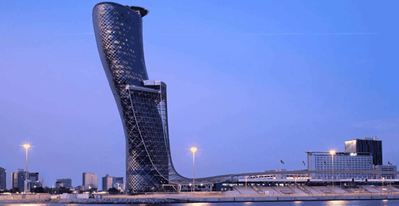 This is a picture of the Hyatt Hotel Andaz Capital Gate in the capital, Abu Dhabi. Under this picture, on this page, you can find a list of all terrestrial Emirati casinos, info about the legal status of gaming venues, slot halls, their taxation regime, licensing system, and you can find a list of UAE licensed online casinos, which accept players from the country.